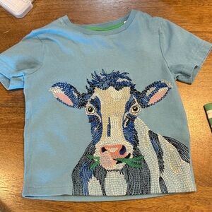 Mini Boden 2-3Y Blue T-Shirt with Cow Crosstitch